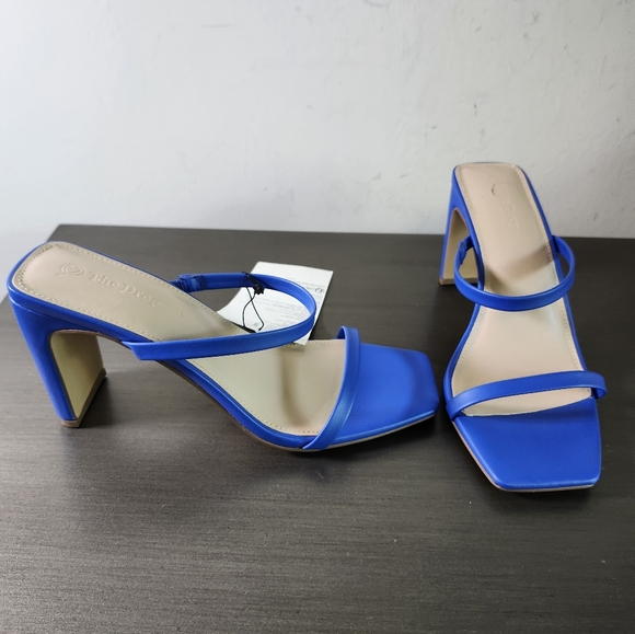The Drop Shoes - The Drop Avery Blue Faux Leather 2 Strap High Heel Sandals Shoes Sz 9M NWOB